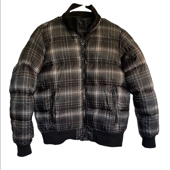 Gap Black and White Plaid Puffer Bomber Jacket.Size M - Picture 7 of 16